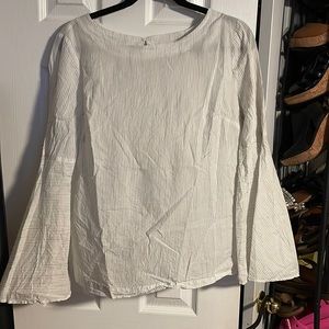 White and black striped blouse with bell sleeves